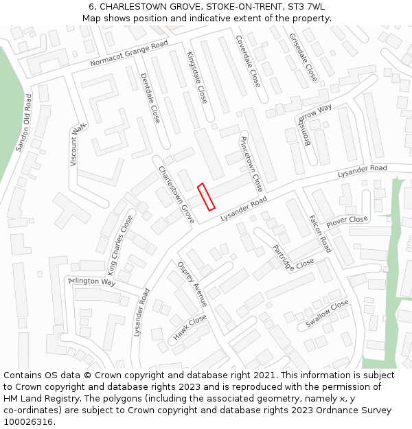 6, CHARLESTOWN GROVE, STOKE-ON-TRENT, ST3 7WL: Location map and indicative extent of plot