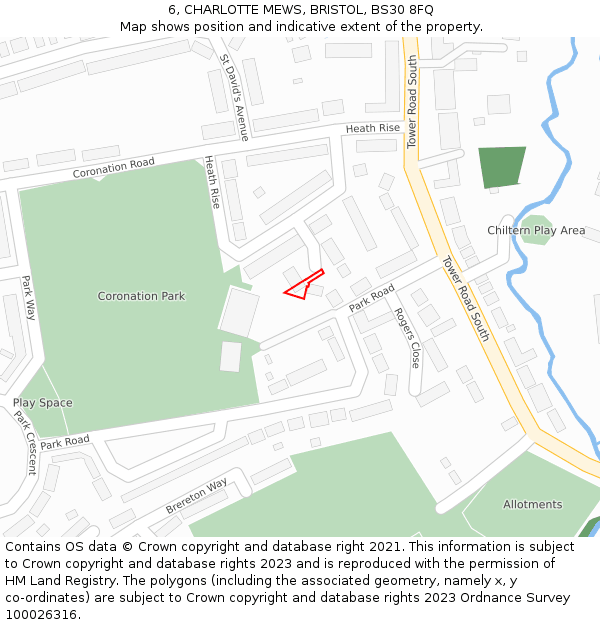 6, CHARLOTTE MEWS, BRISTOL, BS30 8FQ: Location map and indicative extent of plot