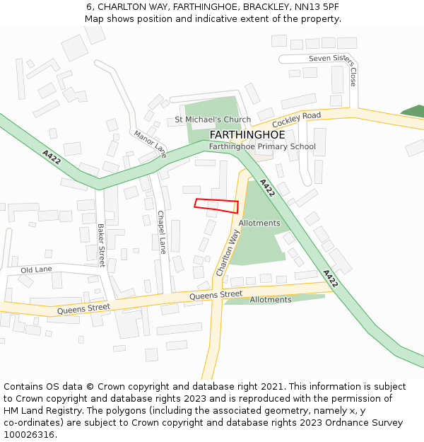 6, CHARLTON WAY, FARTHINGHOE, BRACKLEY, NN13 5PF: Location map and indicative extent of plot