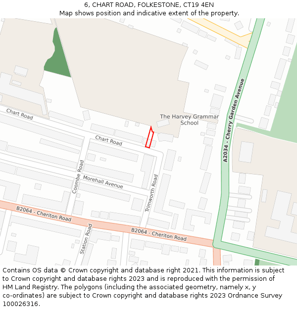 6, CHART ROAD, FOLKESTONE, CT19 4EN: Location map and indicative extent of plot