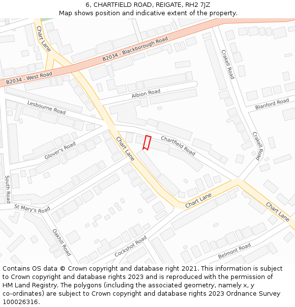 6, CHARTFIELD ROAD, REIGATE, RH2 7JZ: Location map and indicative extent of plot