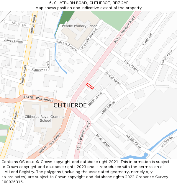 6, CHATBURN ROAD, CLITHEROE, BB7 2AP: Location map and indicative extent of plot