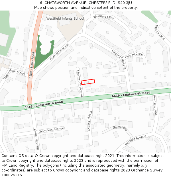 6, CHATSWORTH AVENUE, CHESTERFIELD, S40 3JU: Location map and indicative extent of plot