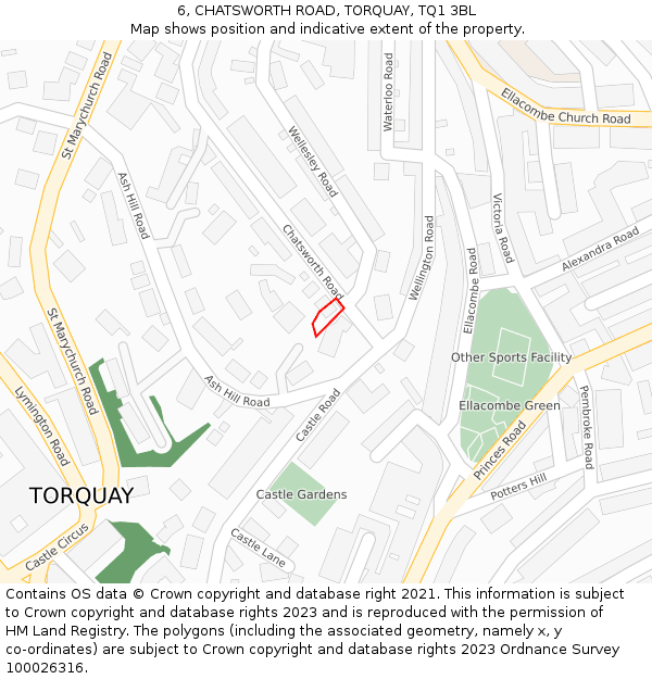 6, CHATSWORTH ROAD, TORQUAY, TQ1 3BL: Location map and indicative extent of plot