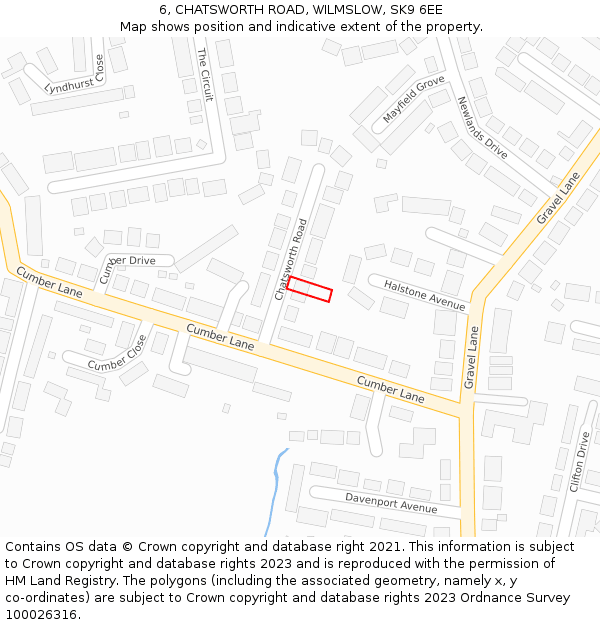 6, CHATSWORTH ROAD, WILMSLOW, SK9 6EE: Location map and indicative extent of plot