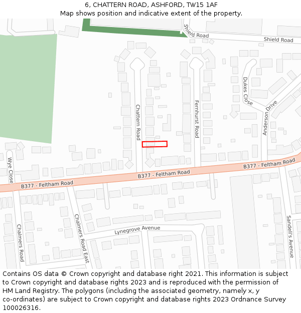 6, CHATTERN ROAD, ASHFORD, TW15 1AF: Location map and indicative extent of plot