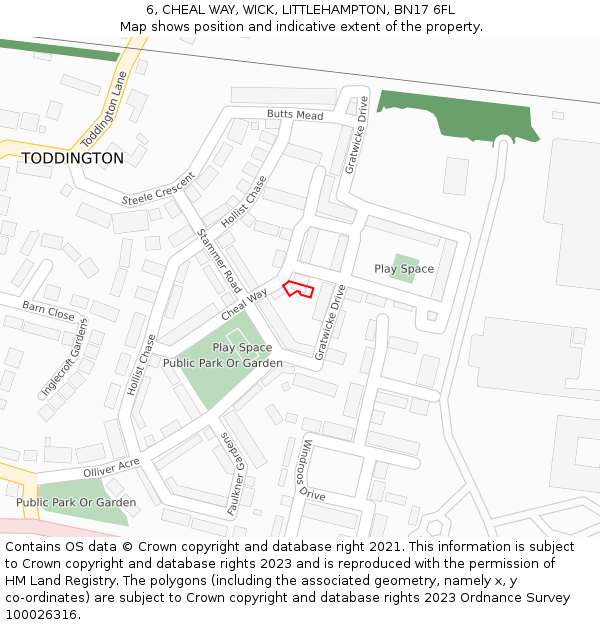 6, CHEAL WAY, WICK, LITTLEHAMPTON, BN17 6FL: Location map and indicative extent of plot