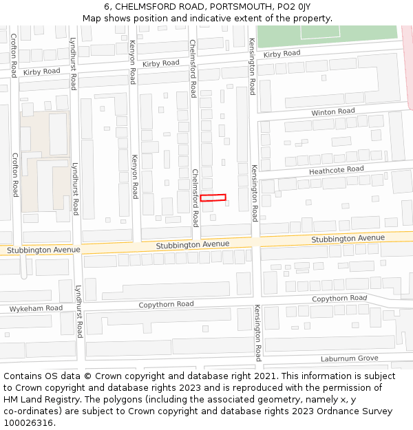 6, CHELMSFORD ROAD, PORTSMOUTH, PO2 0JY: Location map and indicative extent of plot