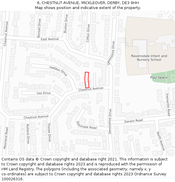 6, CHESTNUT AVENUE, MICKLEOVER, DERBY, DE3 9HH: Location map and indicative extent of plot