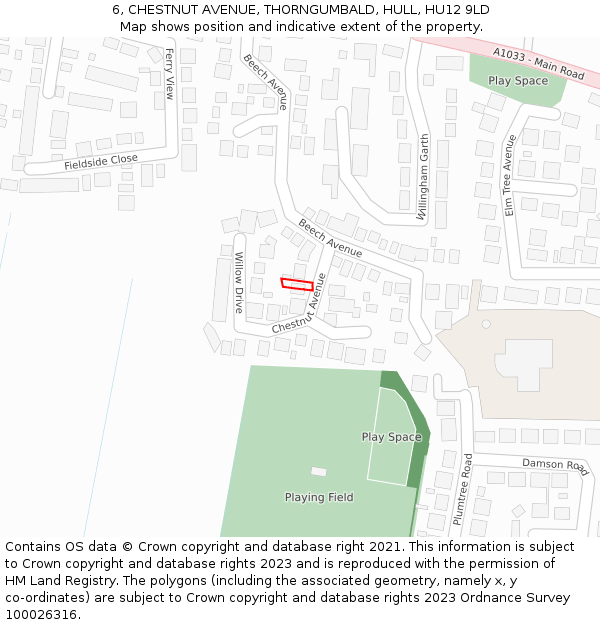 6, CHESTNUT AVENUE, THORNGUMBALD, HULL, HU12 9LD: Location map and indicative extent of plot