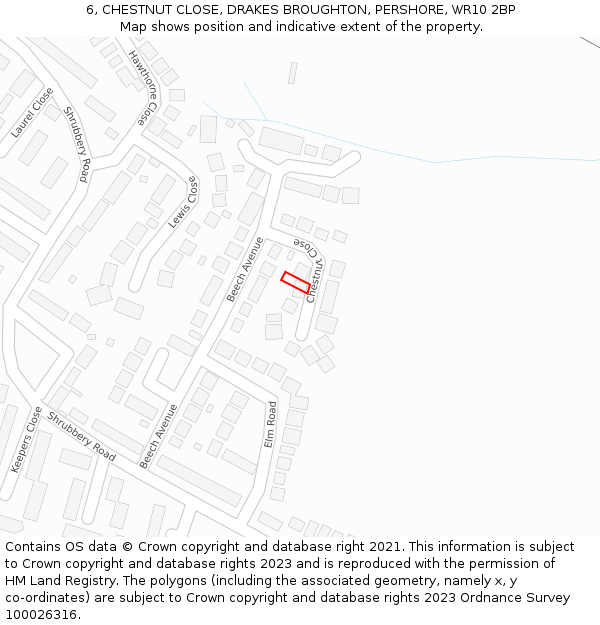 6, CHESTNUT CLOSE, DRAKES BROUGHTON, PERSHORE, WR10 2BP: Location map and indicative extent of plot