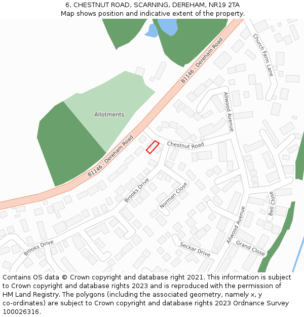 6, CHESTNUT ROAD, SCARNING, DEREHAM, NR19 2TA: Location map and indicative extent of plot