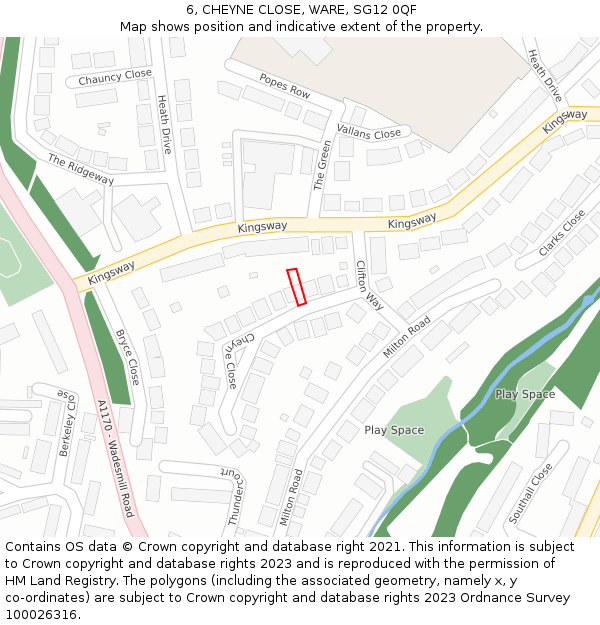 6, CHEYNE CLOSE, WARE, SG12 0QF: Location map and indicative extent of plot