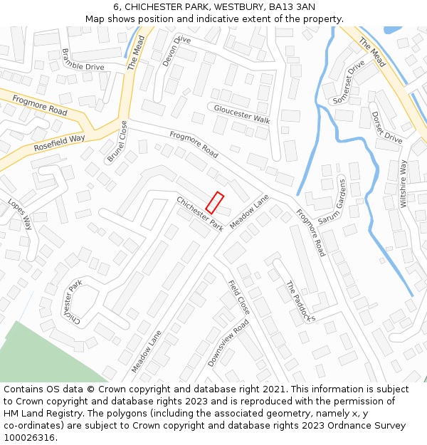 6, CHICHESTER PARK, WESTBURY, BA13 3AN: Location map and indicative extent of plot