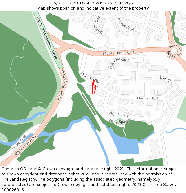 6, CHICORY CLOSE, SWINDON, SN2 2QA: Location map and indicative extent of plot