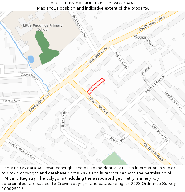 6, CHILTERN AVENUE, BUSHEY, WD23 4QA: Location map and indicative extent of plot