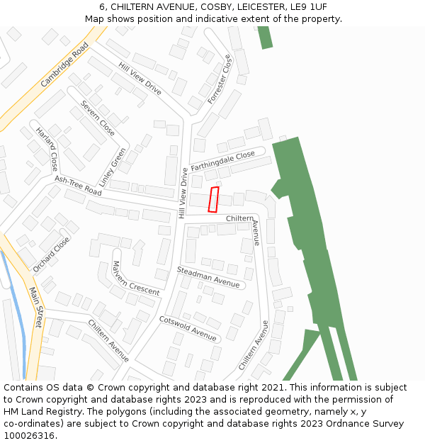 6, CHILTERN AVENUE, COSBY, LEICESTER, LE9 1UF: Location map and indicative extent of plot