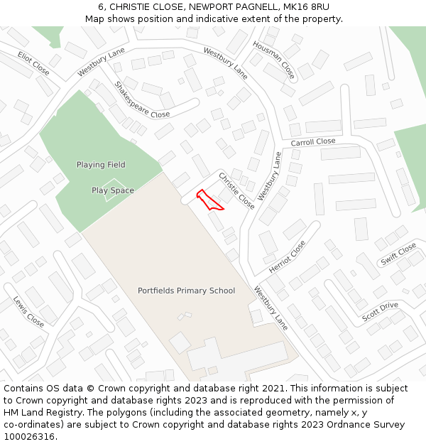 6, CHRISTIE CLOSE, NEWPORT PAGNELL, MK16 8RU: Location map and indicative extent of plot