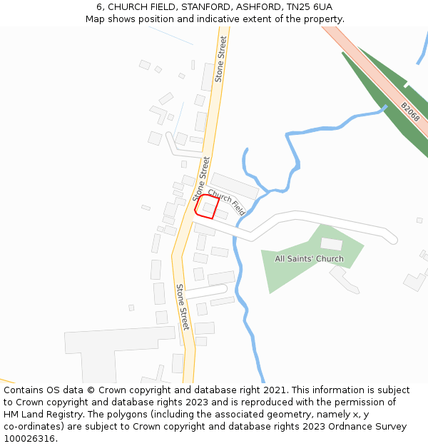 6, CHURCH FIELD, STANFORD, ASHFORD, TN25 6UA: Location map and indicative extent of plot