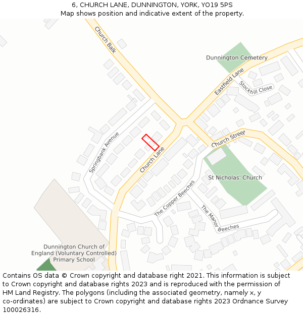 6, CHURCH LANE, DUNNINGTON, YORK, YO19 5PS: Location map and indicative extent of plot