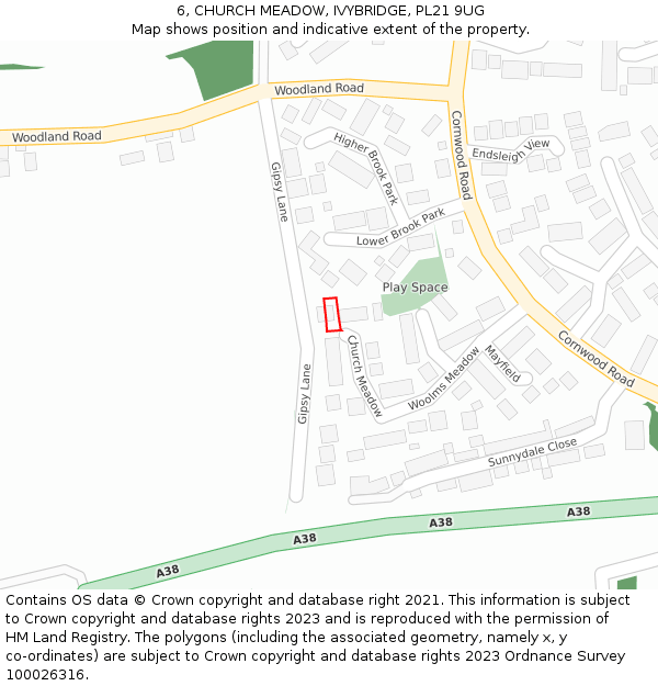 6, CHURCH MEADOW, IVYBRIDGE, PL21 9UG: Location map and indicative extent of plot