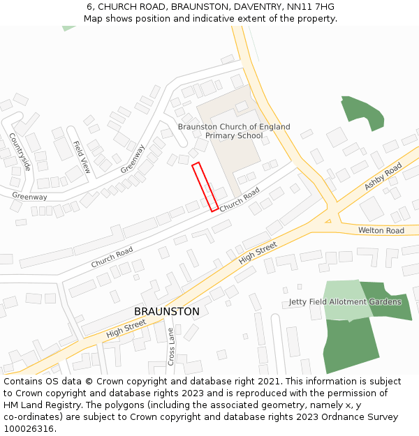 6, CHURCH ROAD, BRAUNSTON, DAVENTRY, NN11 7HG: Location map and indicative extent of plot