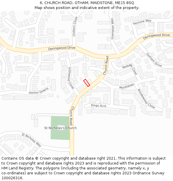 6, CHURCH ROAD, OTHAM, MAIDSTONE, ME15 8SQ: Location map and indicative extent of plot