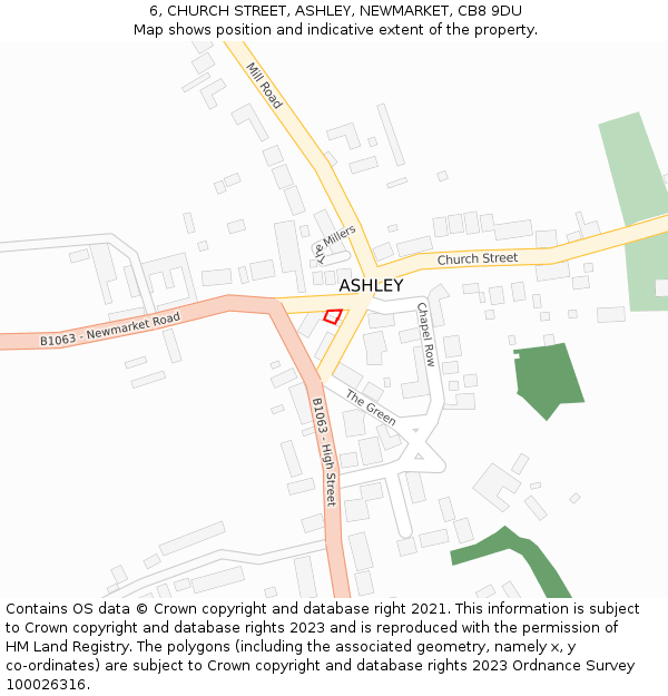 6, CHURCH STREET, ASHLEY, NEWMARKET, CB8 9DU: Location map and indicative extent of plot