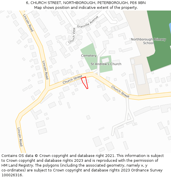 6, CHURCH STREET, NORTHBOROUGH, PETERBOROUGH, PE6 9BN: Location map and indicative extent of plot