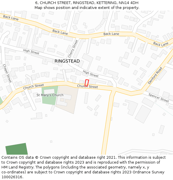 6, CHURCH STREET, RINGSTEAD, KETTERING, NN14 4DH: Location map and indicative extent of plot