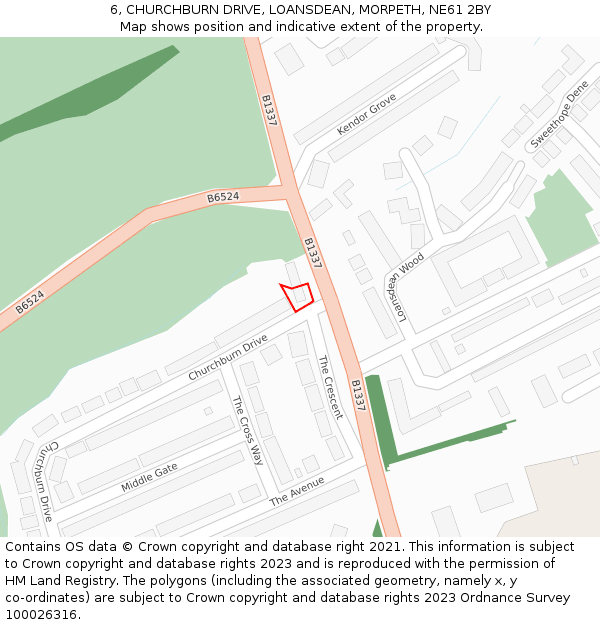 6, CHURCHBURN DRIVE, LOANSDEAN, MORPETH, NE61 2BY: Location map and indicative extent of plot