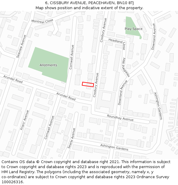 6, CISSBURY AVENUE, PEACEHAVEN, BN10 8TJ: Location map and indicative extent of plot