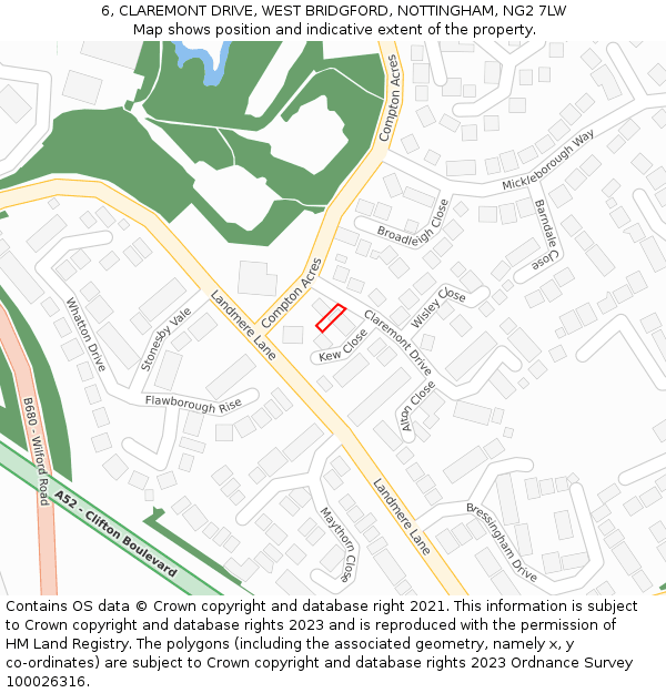 6, CLAREMONT DRIVE, WEST BRIDGFORD, NOTTINGHAM, NG2 7LW: Location map and indicative extent of plot