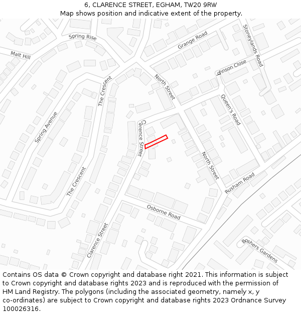 6, CLARENCE STREET, EGHAM, TW20 9RW: Location map and indicative extent of plot