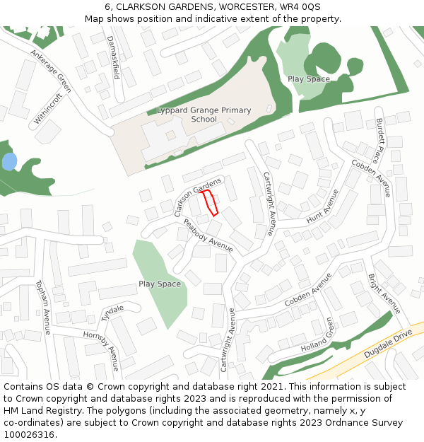 6, CLARKSON GARDENS, WORCESTER, WR4 0QS: Location map and indicative extent of plot