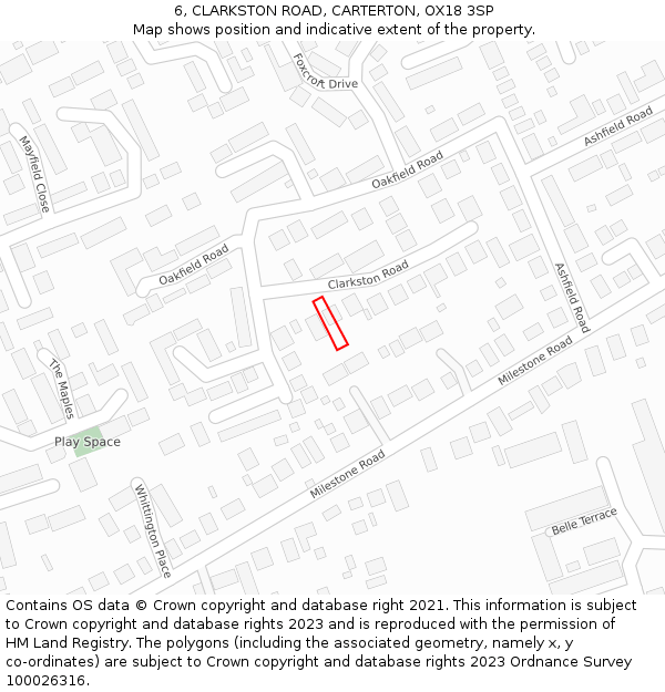 6, CLARKSTON ROAD, CARTERTON, OX18 3SP: Location map and indicative extent of plot