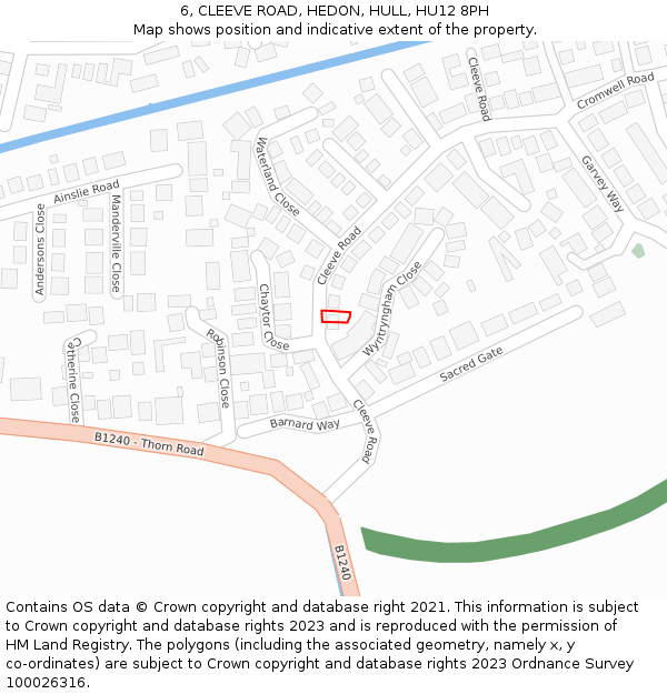 6, CLEEVE ROAD, HEDON, HULL, HU12 8PH: Location map and indicative extent of plot