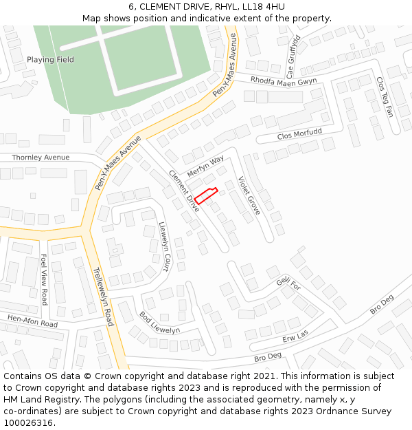 6, CLEMENT DRIVE, RHYL, LL18 4HU: Location map and indicative extent of plot