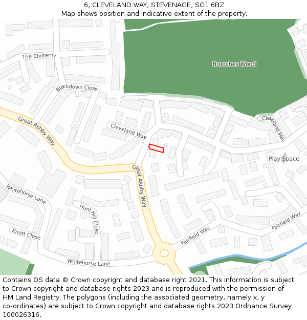 6, CLEVELAND WAY, STEVENAGE, SG1 6BZ: Location map and indicative extent of plot