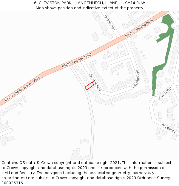 6, CLEVISTON PARK, LLANGENNECH, LLANELLI, SA14 9UW: Location map and indicative extent of plot