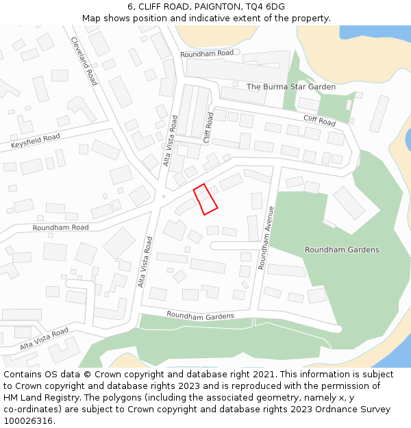 6, CLIFF ROAD, PAIGNTON, TQ4 6DG: Location map and indicative extent of plot