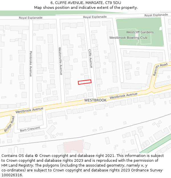 6, CLIFFE AVENUE, MARGATE, CT9 5DU: Location map and indicative extent of plot