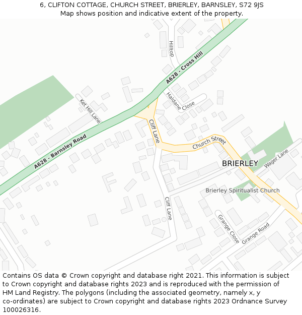 6, CLIFTON COTTAGE, CHURCH STREET, BRIERLEY, BARNSLEY, S72 9JS: Location map and indicative extent of plot