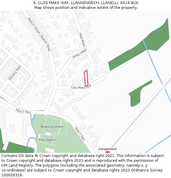 6, CLOS MAES ISAF, LLANGENNECH, LLANELLI, SA14 8UX: Location map and indicative extent of plot