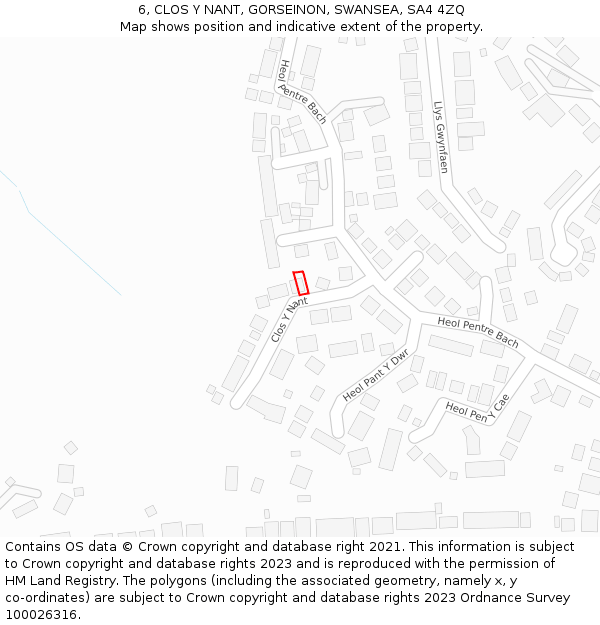 6, CLOS Y NANT, GORSEINON, SWANSEA, SA4 4ZQ: Location map and indicative extent of plot