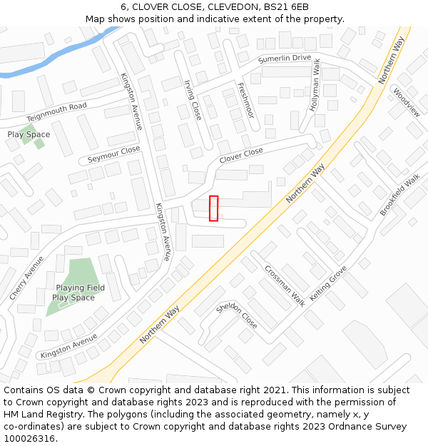 6, CLOVER CLOSE, CLEVEDON, BS21 6EB: Location map and indicative extent of plot