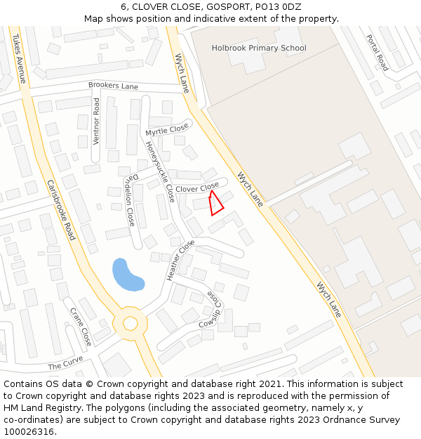 6, CLOVER CLOSE, GOSPORT, PO13 0DZ: Location map and indicative extent of plot