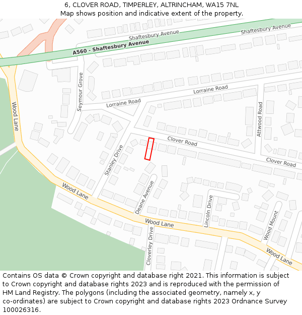 6, CLOVER ROAD, TIMPERLEY, ALTRINCHAM, WA15 7NL: Location map and indicative extent of plot