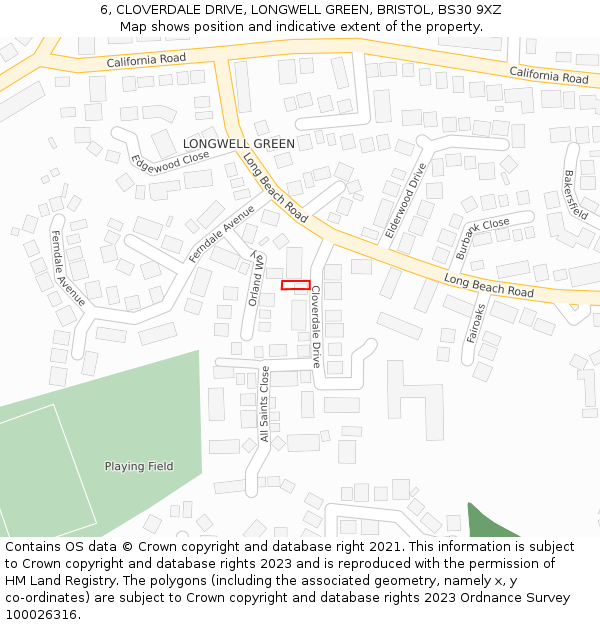 6, CLOVERDALE DRIVE, LONGWELL GREEN, BRISTOL, BS30 9XZ: Location map and indicative extent of plot