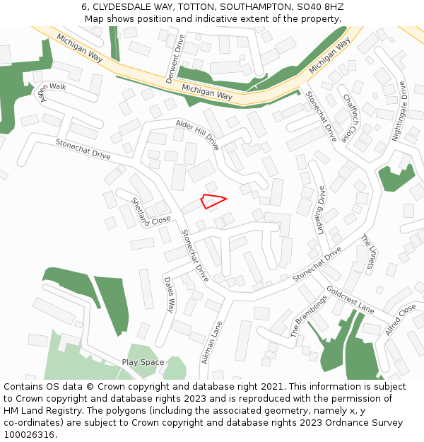 6, CLYDESDALE WAY, TOTTON, SOUTHAMPTON, SO40 8HZ: Location map and indicative extent of plot